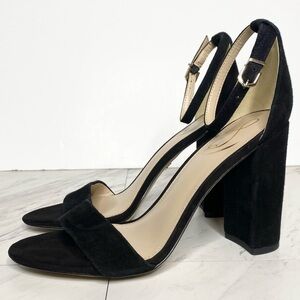 Sam Edelman Yaro Black Suede Block Heel Sandal 8 1/2 M